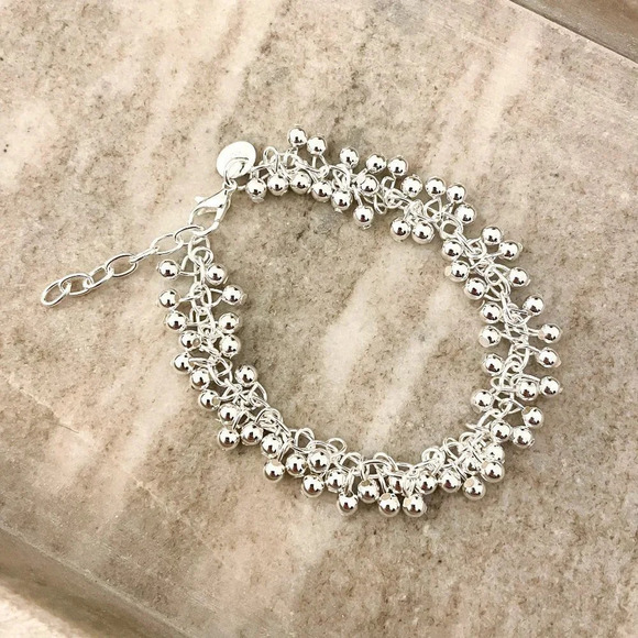 925 Sterling Silver Bead Bracelet 4 MM Ball Bracelet Dangle Bead Bracelet - Picture 2 of 3